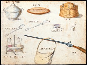 Illustrationer från "A French Alphabet Book of 1814", pub. av Charles Plante Fine Arts, 1814